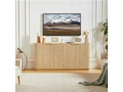 Aparador De 160 Cm Con Diseño De Rayas Onduladas, Mueble Para Tv De Roble, 160x80x40 Cm.