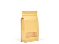 Bolsas Kraft Rebe-50 con ventana y fondo plano, reutilizables para alimentos en estanterías, 140x240 mm