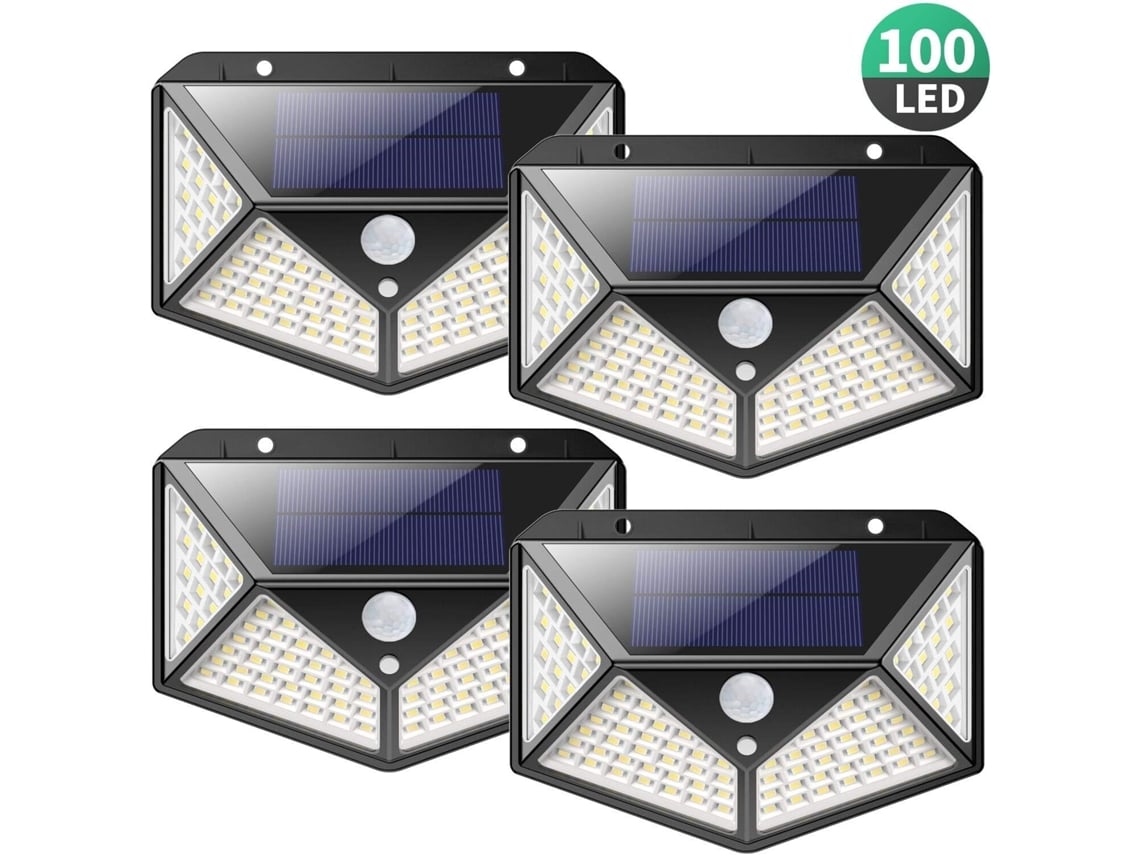 Lámpara Solar Para Exteriores De 100 Led Y 2200 Mah Con Detector De Movimiento, Potente Foco Solar Inalámbrico, Paquete De 4 Unidades.