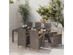 Juego de comedor de exterior de 7 piezas DKD Home Decor con cojines de mimbre en negro y gris