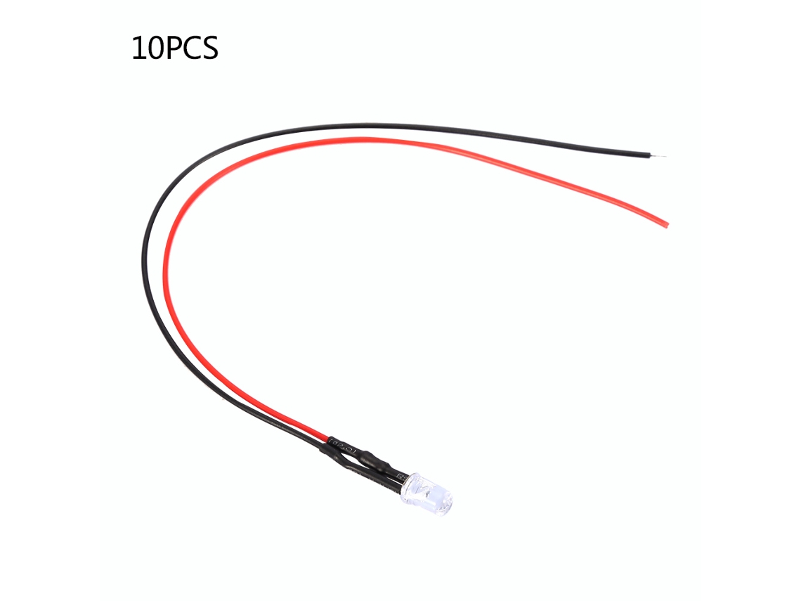 Veloriskku-10 Peças De Diodos Led 5mm 12v Com Fio Multicolorido Cabelo 20cm 0.06w