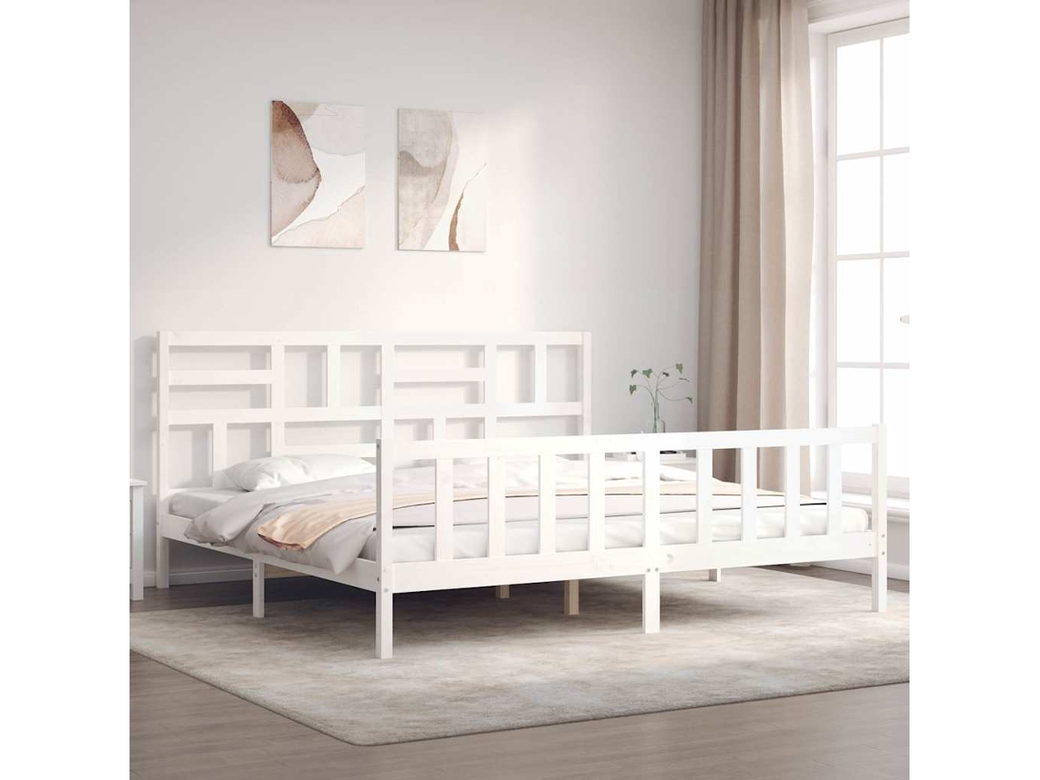 Cama De Matrimonio | Cama Para Adultos | Estructura Cama De Matrimonio Con Cabecero Madera Maciza Blanco