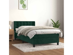 Cama Individual | Cama Box Spring Con Colchón Terciopelo Verde Oscuro 80x200 Cm