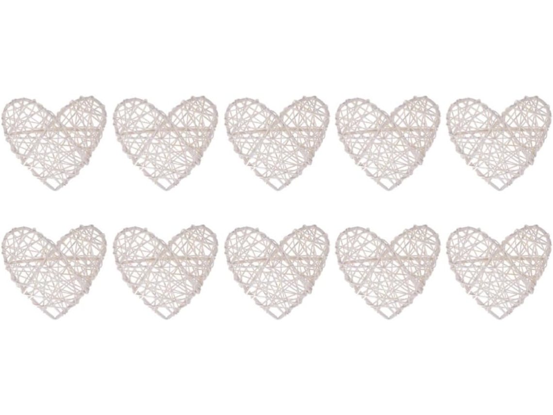 Juego 10 Bolas Decorativas Ratán Blancas Forma Corazón Ligeras Colgantes Ideales Decoración Bodas Creativa