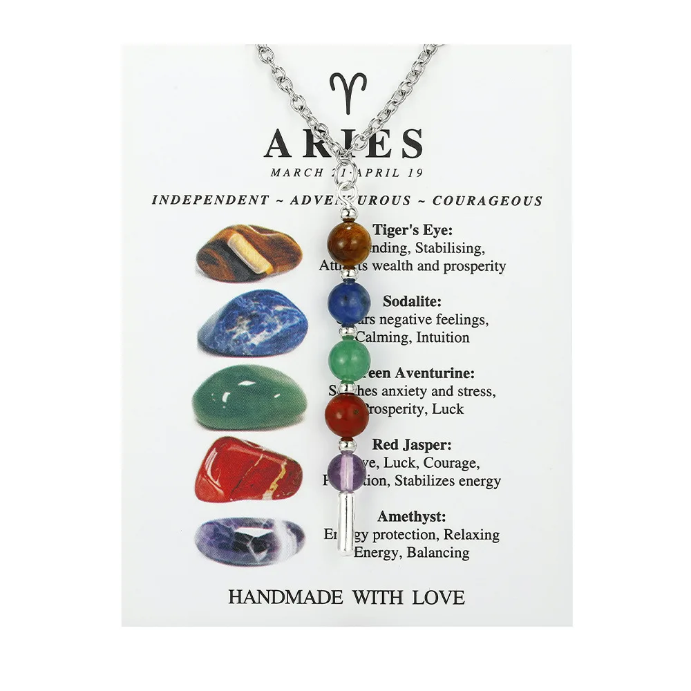 (aries 47cm) Collar Con Los Doce Signos Del Zodiaco, Estilo Femenino, Con Incrustaciones De Piedras Preciosas Naturales.