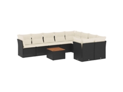 Conjunto de 10 sofás de jardín con cojines, mimbre, negro, EXCLUSIVO DE LA CASA