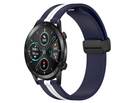 Correa de reloj inteligente para Honor Magic Watch 2, 46 mm, 22 mm, silicona con cierre magnético plegable (azul medianoche + blanco)