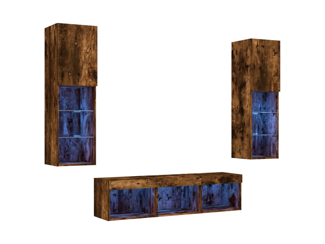 Mueble de TV de pared con iluminación LED, madera de roble ahumado, MAISON EXCLUSIVE