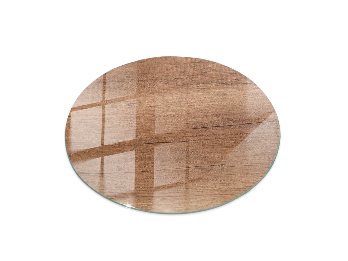 Tablero De Vidrio Redondo Espelharte (80 Cm - Patrón De Madera Natural - Marrón)