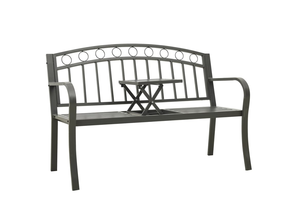 Banco de jardín con mesa de 120 cm, acero gris, DKD Home Decor