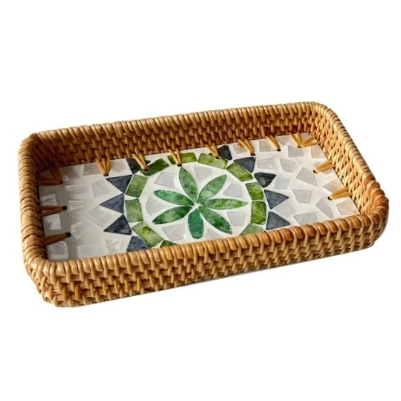 (pequeño Verde - 22 X 12 X 4 Cm) Bandeja De Almacenamiento De Ratán, Bandeja Decorativa Para Frutas