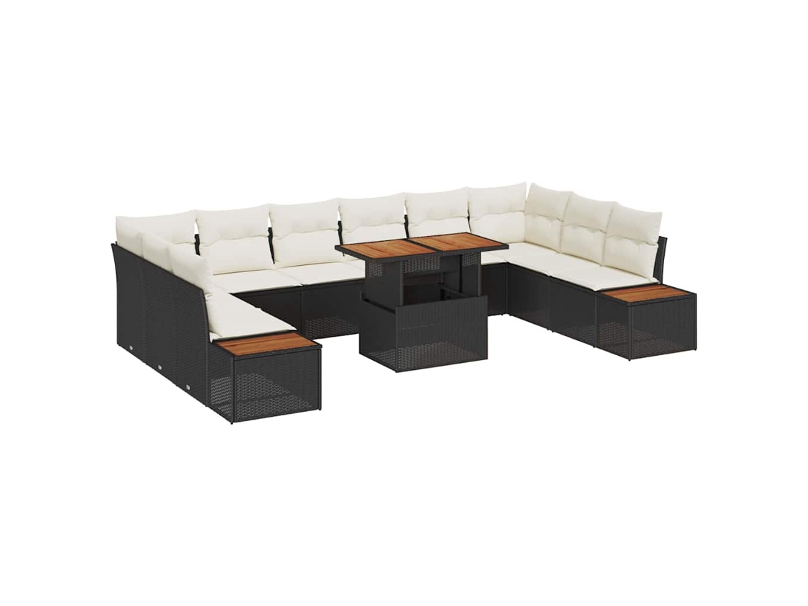 Maison Exclusive - Conjunto De Comedor De Jardín Con Cojín 11 Pcs Negro Y Beige
