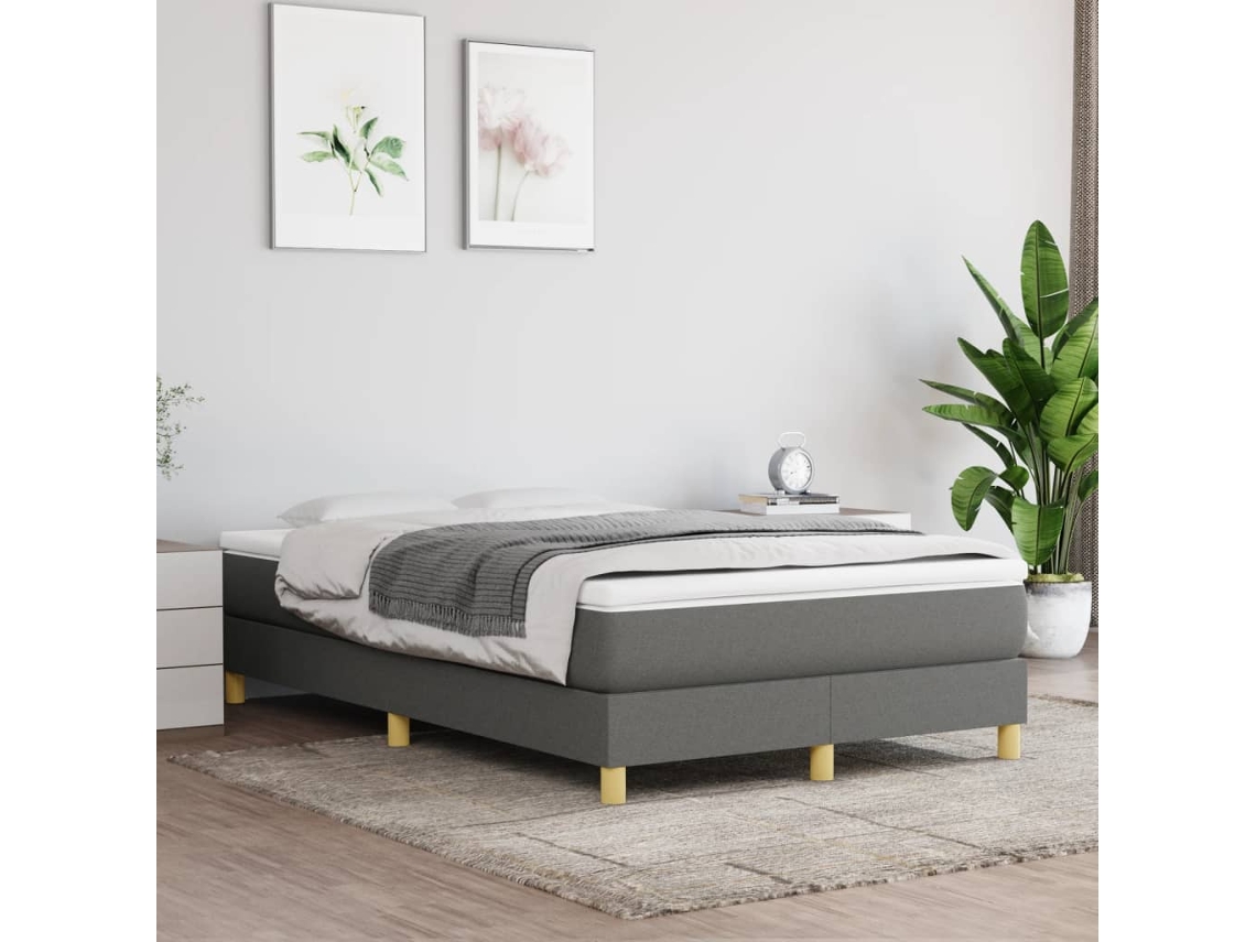 Cama Box Spring Con Colchón Tela Gris Oscuro 120x200 Cm