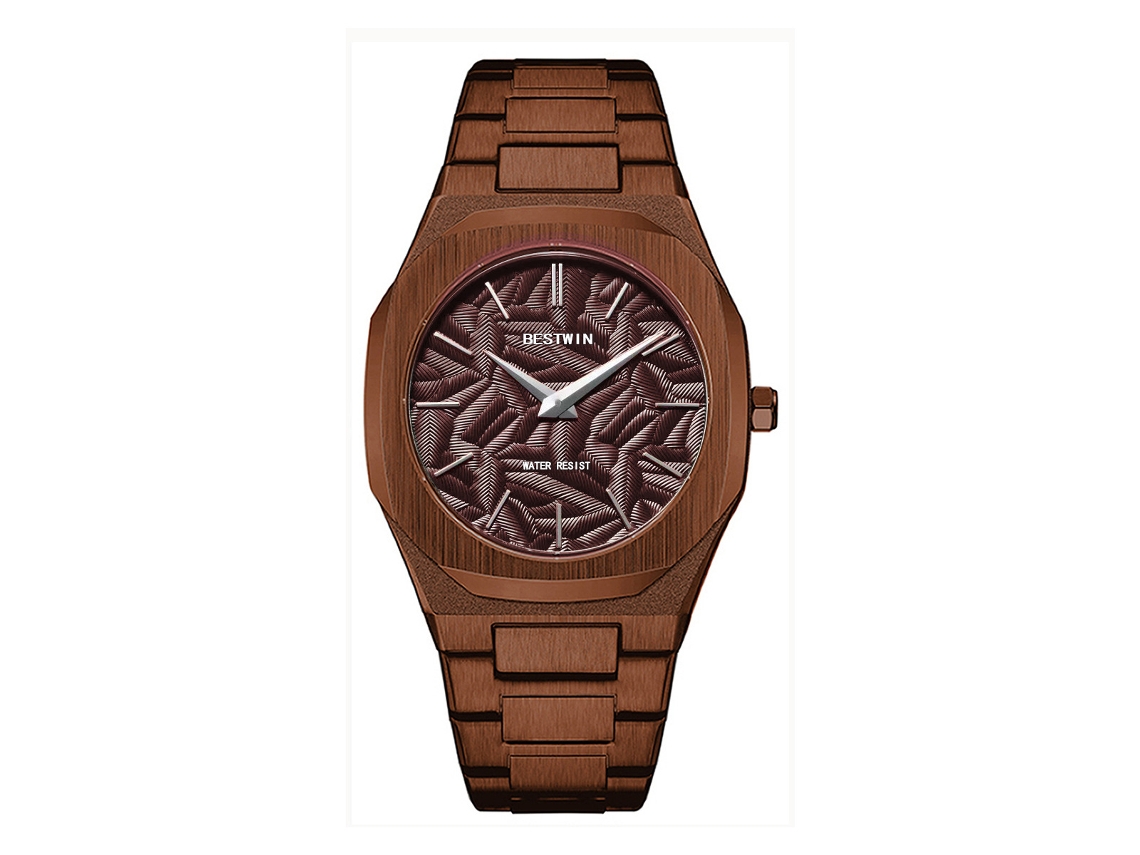 Reloj De Cuarzo Para Hombre (color Café) Con Hojas En Relieve.