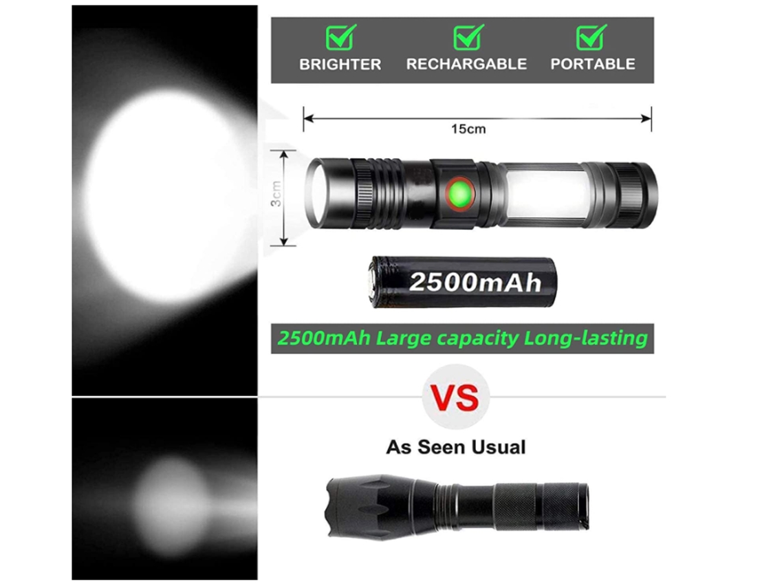 Antorcha Antorchas LED Recargables (Incluyendo batería de 2500mAh) Mini Antorchas Magnéticas Super Brillante, Negro YIZHOOD