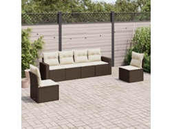 Conjunto de sofá de jardín de 6 piezas con cojines de mimbre marrón de DKD Home Decor