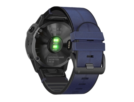 Correa de piel auténtica para Garmin Fenix 6X/5X Plus/3/3HR - azul medianoche