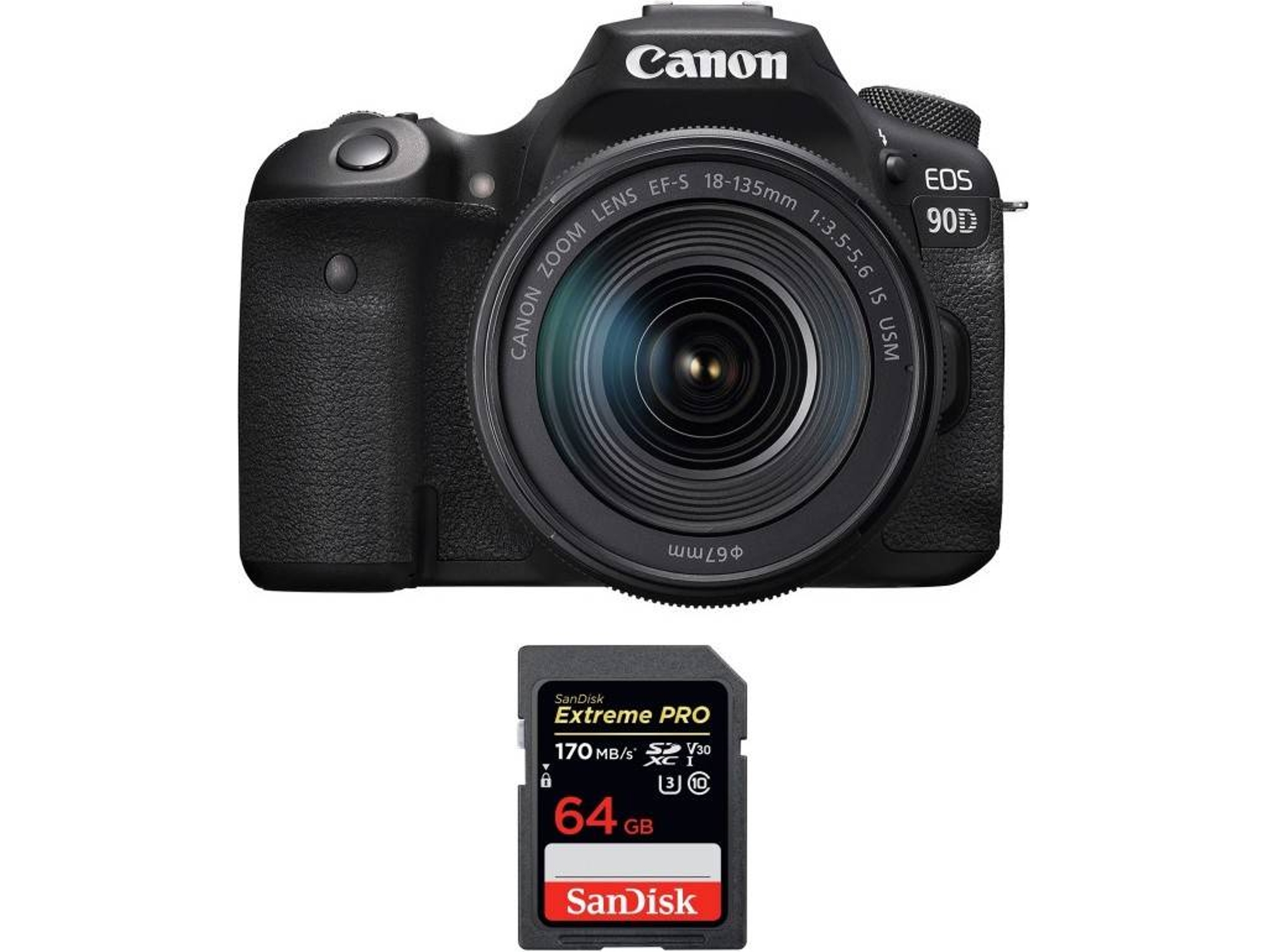 Kit Cámara CANON EOS 90D + 18-135mm f/3.5-5.6 IS USM + SanDisk 64 GB (APS-C)