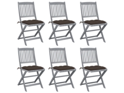 Sillas plegables de exterior de acacia maciza DKD Home Decor de 6 piezas con cojines
