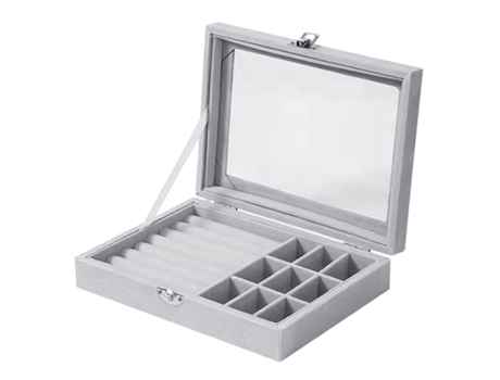 Caja de joyería 2 en 1 soporte organizador de anillos vitrina apilable bandeja de almacenamiento de joyas con cerradura 20x15x5cm gris ZMDECQNA