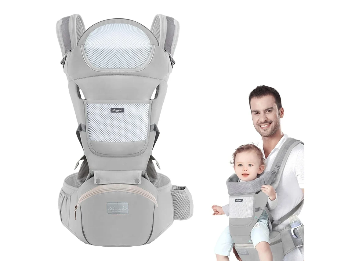 Portabebés ergonómico con asiento de cadera para bebés de 0 a 36 meses, gris Digitallab