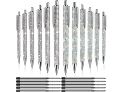 Juego De 12 Bolígrafos Metálicos Brillantes, Con Un Diamante De Cristal Retráctil De 0,7 Mm.