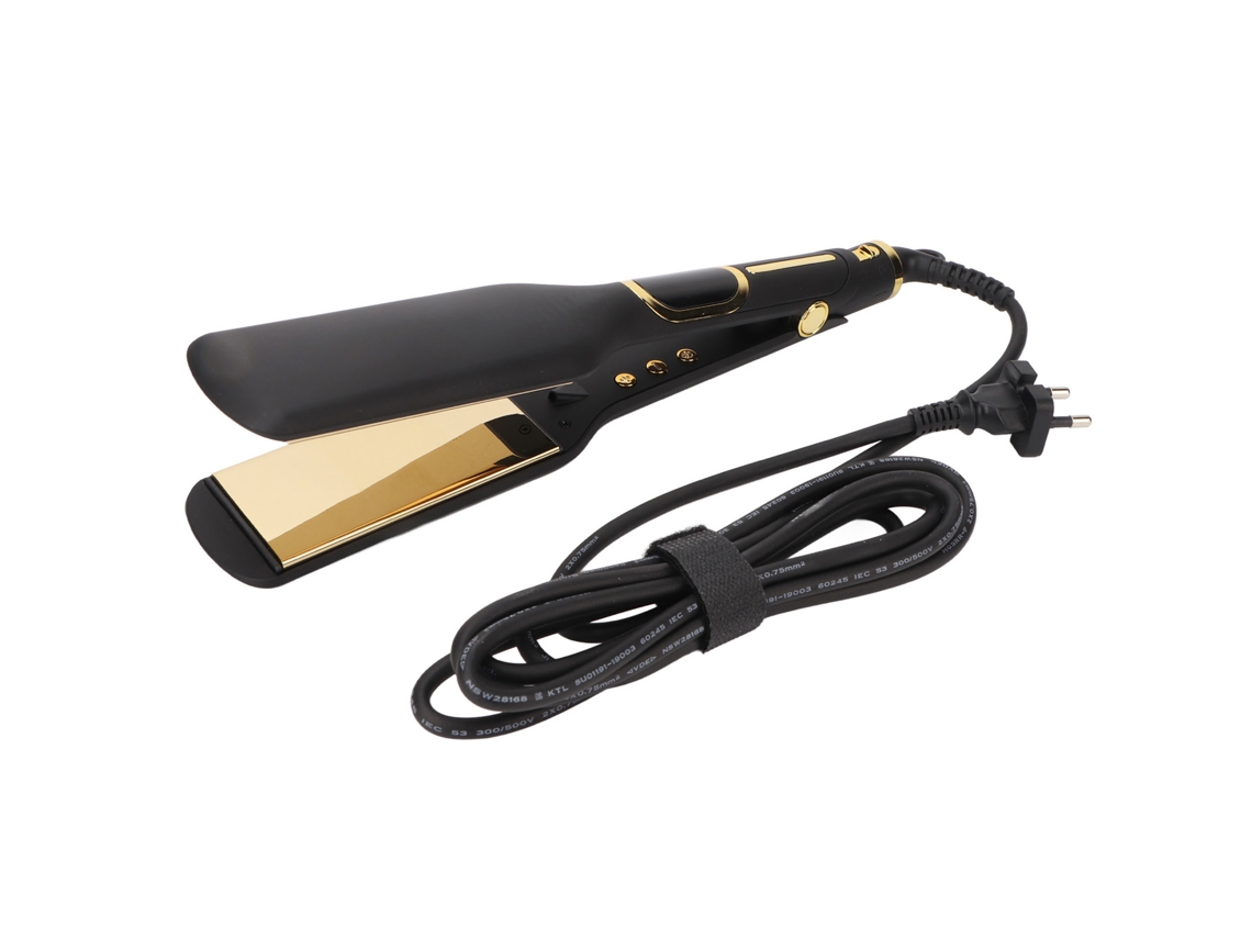 Prancha de cabelo grande preta 2026 com termostato inteligente, placa plana ergonômica para salão de beleza e barbearia, 100-240V