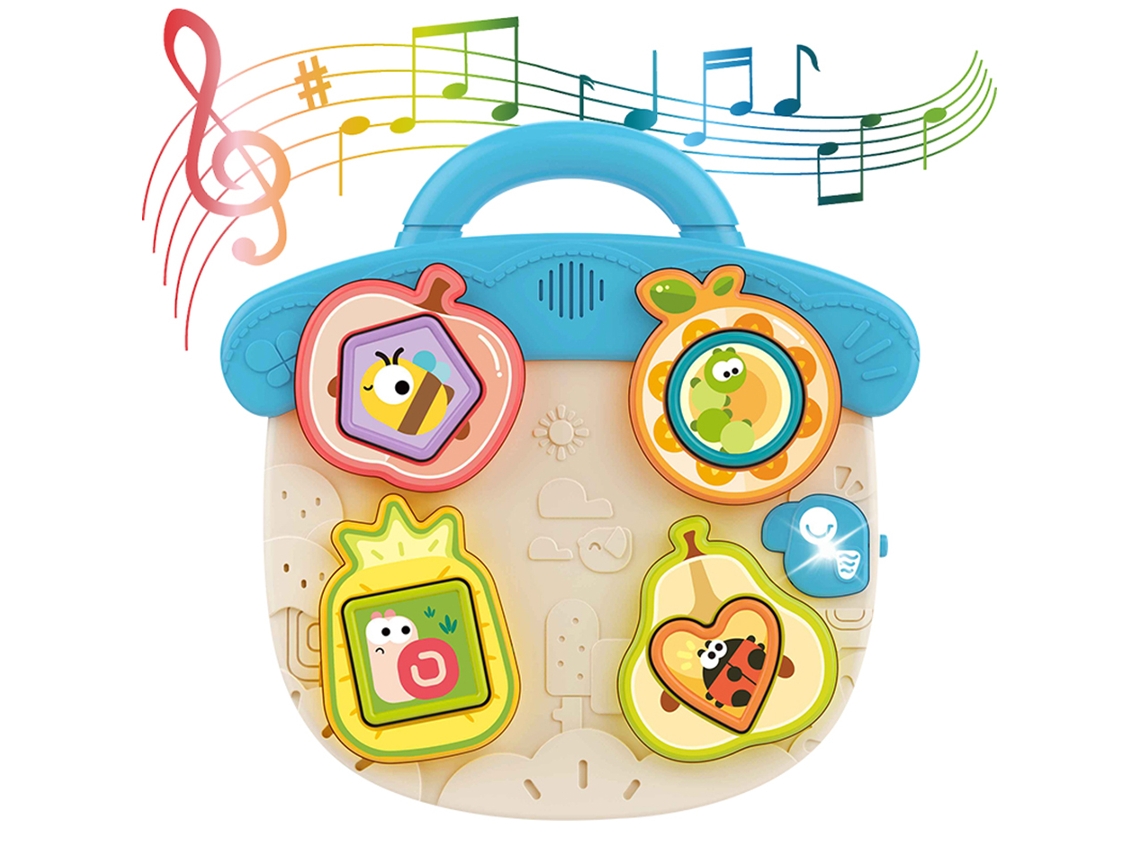 (Azul) Juego de mesa para bebés: Reconocimiento y combinación de formas, con juguete musical inteligente para entrenamiento de sonido