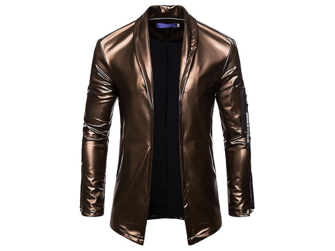 2026-chaqueta De Cuero Falso Para Hombre Manga Larga Slim Fit Casual Pu Blazer Abrigo Exterior