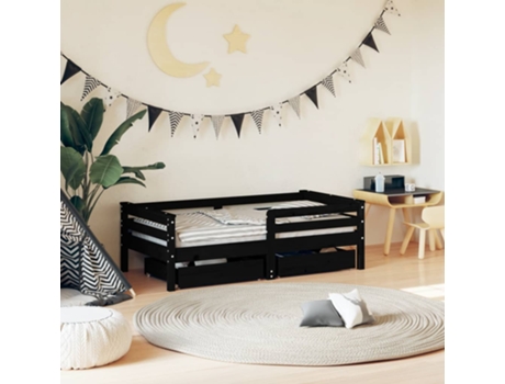 MAISON EXCLUSIVE - Estructura de cama niños con cajones madera pino negro 70x140cm