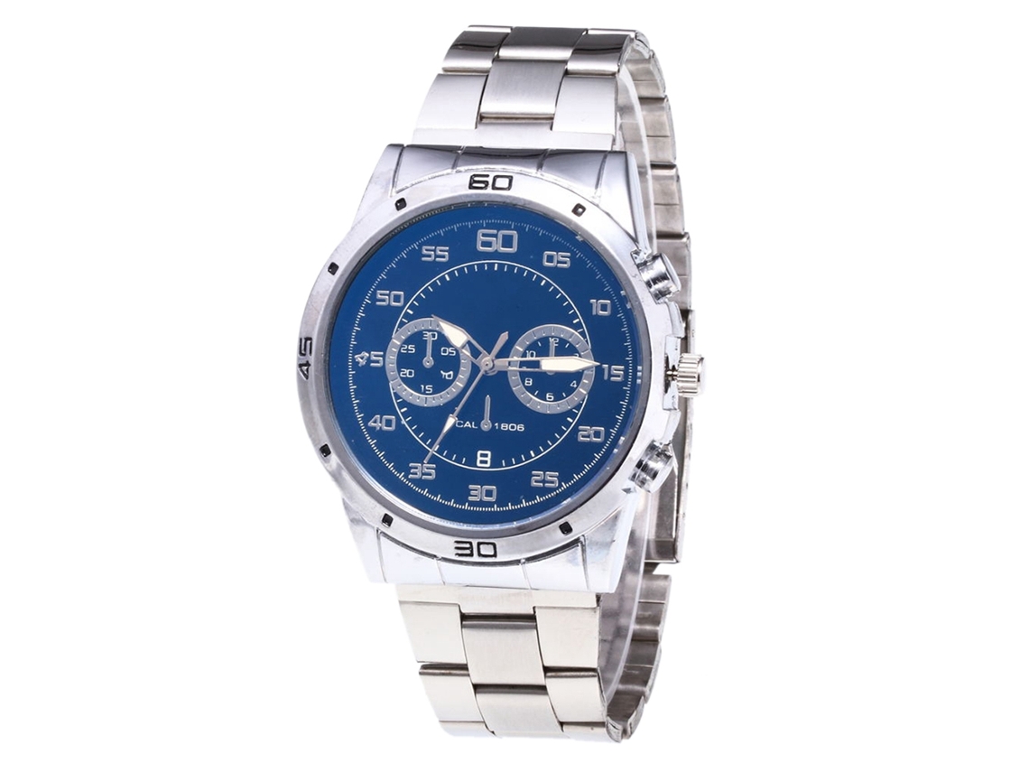 Reloj Cuarzo Hombre De Moda Con Correa De Acero Dial De Tres Ojos Zhoulianfa (plata Azul)