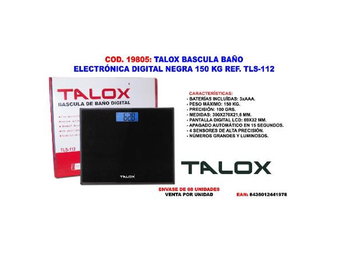 Talox bascula baño electronica digital negra 150 kg tls-112