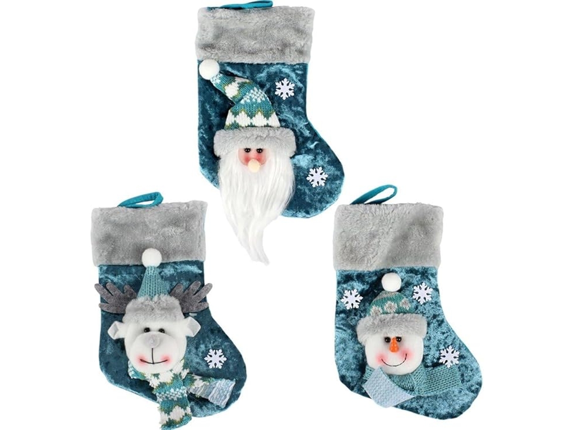 Medias Navideñas, Adornos Navideños, Medias Navideñas Colgantes, Juego De 3 Medias Navideñas Grandes De Terciopelo 3d