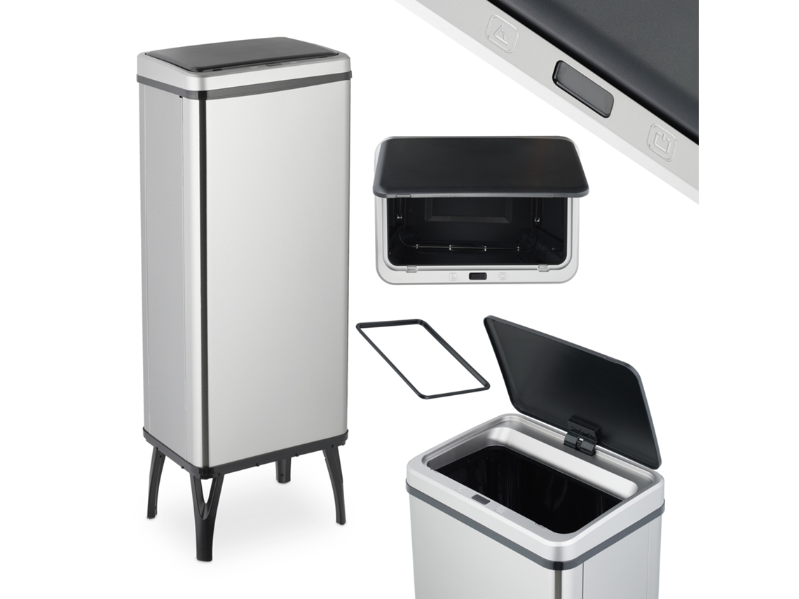 Relaxdays Cubo De Basura Cocina Sensor, 60l, Tapa Eléctrica, Soporte Bolsas, Papelera Automática Acero Inoxidable, Plata