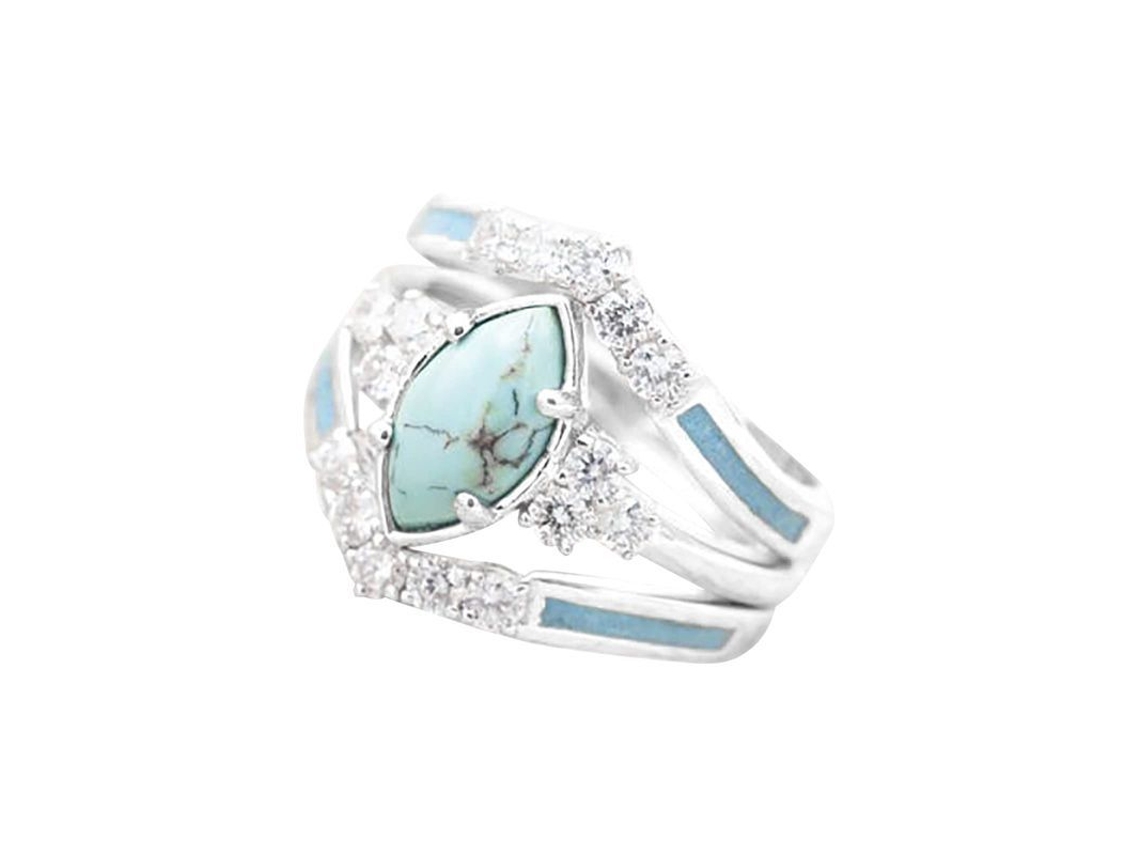 2026-47592-anillo De Turquesa Linjou De Plata De Ley 925 Con Diamantes Simulados Para Mujer Ajustable