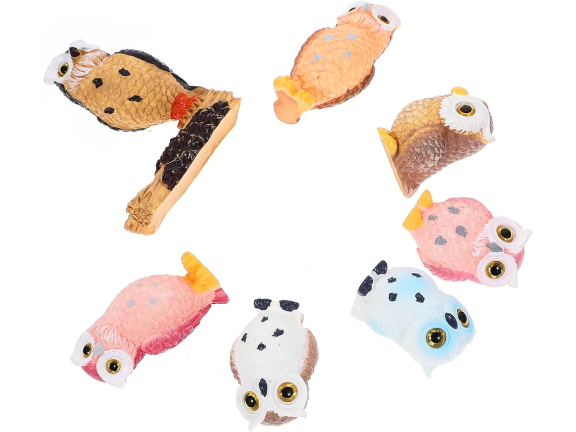 Inoomp 7 Piezas De Pequeñas Figuras De Búhos De Resina, Decoración De Jardín Pequeña A La Intemperie Para Patio E