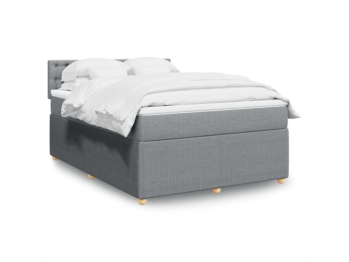 Cama Box Spring Con Colchón Tela Gris Claro 140x190 Cm