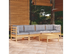 Conjunto de jardín de 5 piezas con cojines de pino macizo gris DKD Home Decor