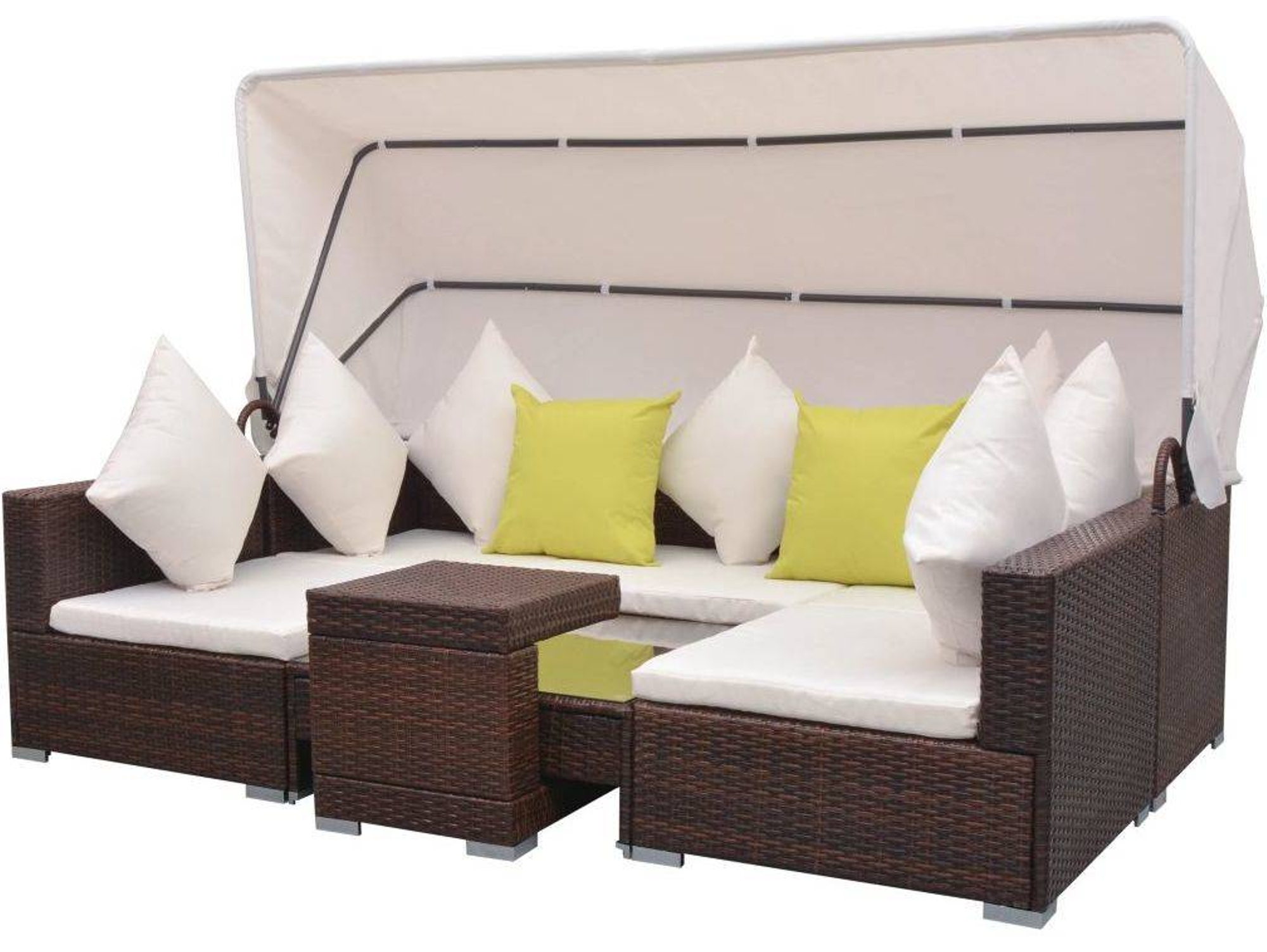 Conjunto de sofás Exterior VIDAXL toldo mimbre PE Marrón (7 piezas