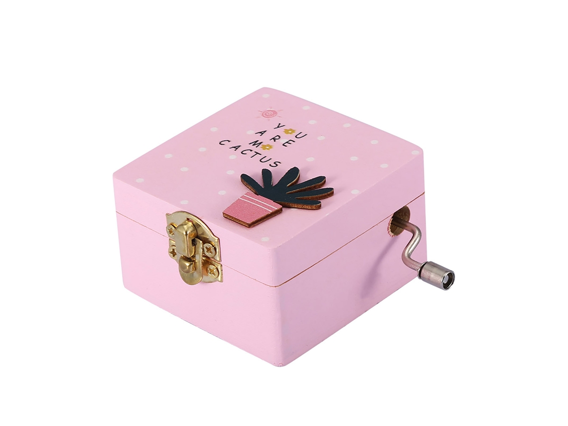 Mini Caja De Música Mecánica De Madera Con Manivela - Regalo De Cumpleaños (rosa)
