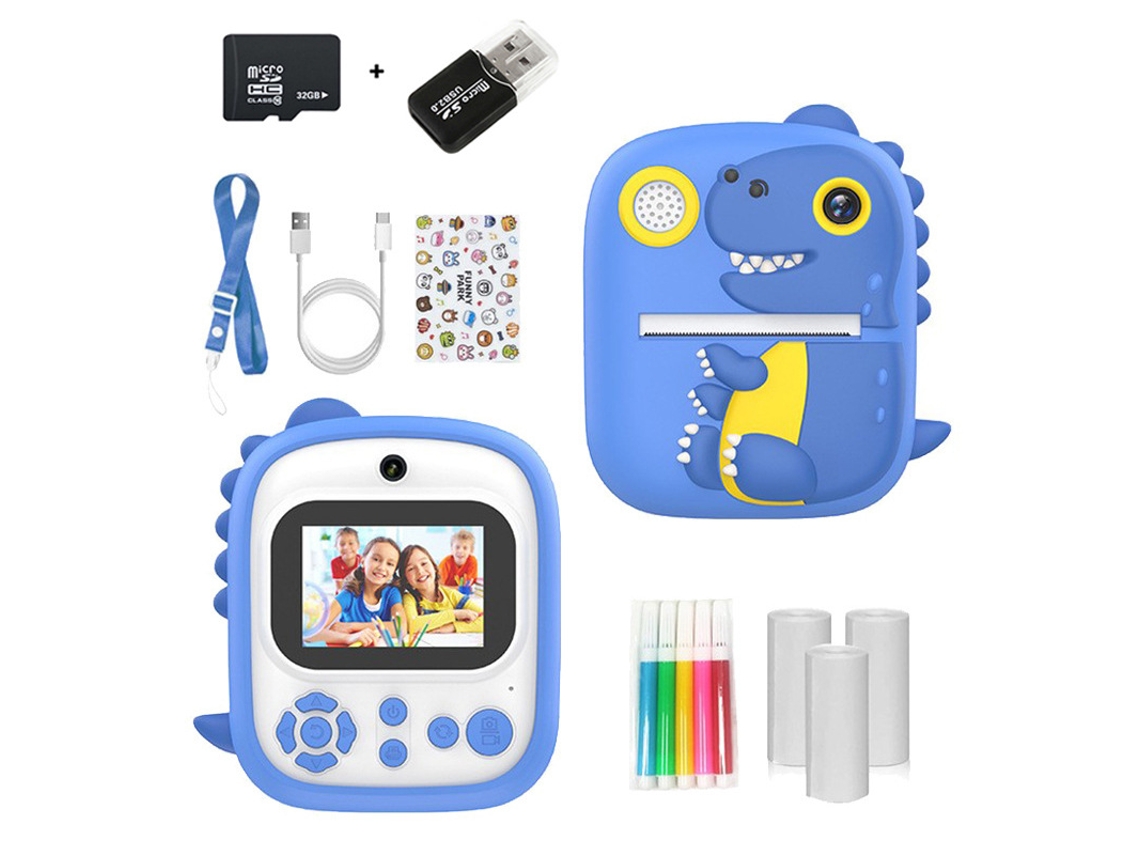 Cámara Instantánea Para Niños Cámara De Impresión Térmica Hd 1080P Pantalla De 24 Pulgadas Tarjeta De 32 Gb Azul DIGITALLAB