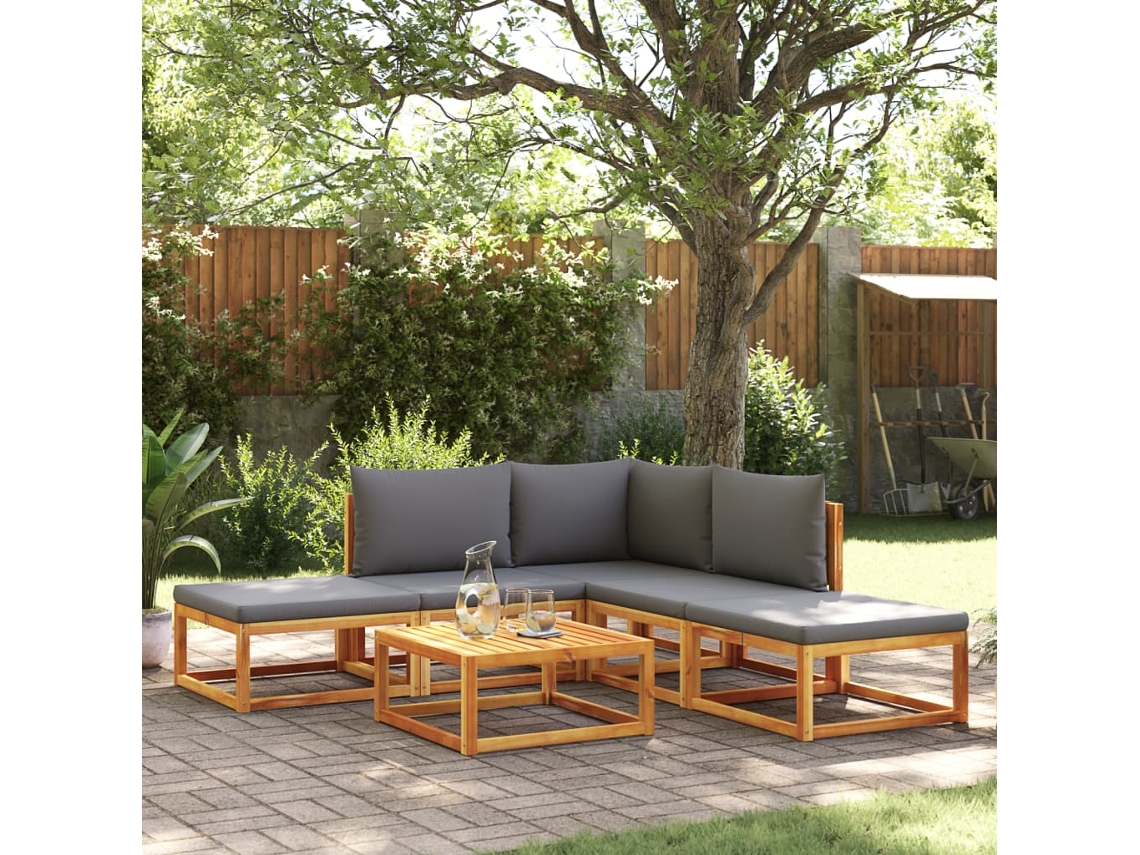 Conjunto de sofá de jardín de 6 piezas con cojines de madera maciza de acacia, Dkd Home Decor