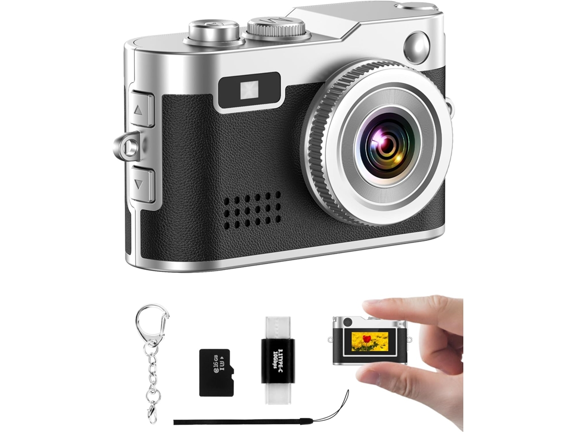 Minicámara Digital Retro 1080p Con Tarjeta De 16 Gb, Videocámara De Bolsillo Para Viajes Y Uso Diario (plateada)