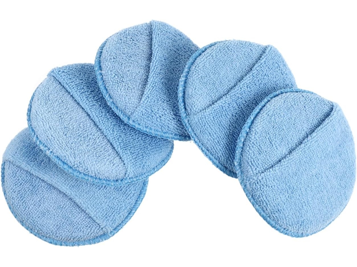 5 Esponjas Redondas De Microfibra Azul, Para Pulir, Fáciles De Limpiar Y Secar.