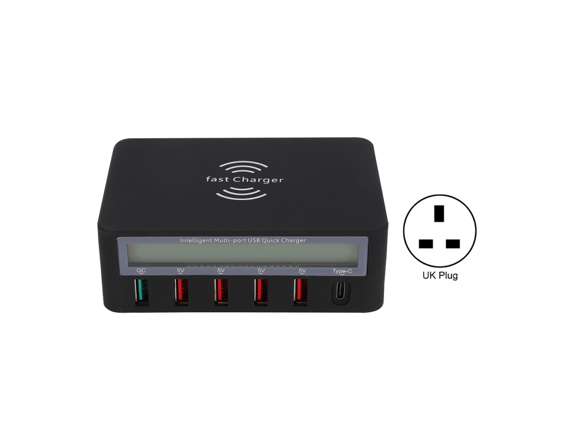 Cargador Rápido De Teléfonos Móviles De Múltiples Puertos Usb3.0 818 Con Carga Inalámbrica Negro