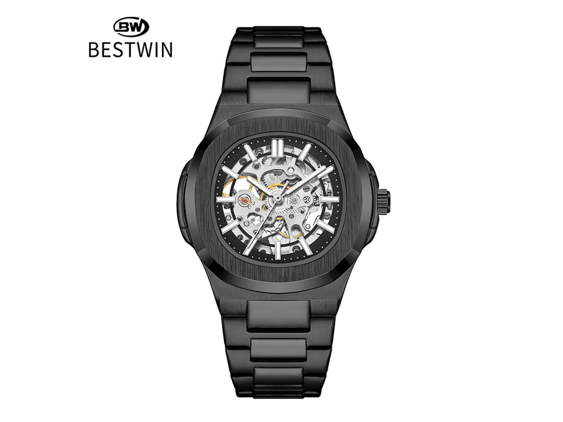 Reloj Mecánico Luminoso Esqueletizado De Doble Cara Para Hombre (negro)