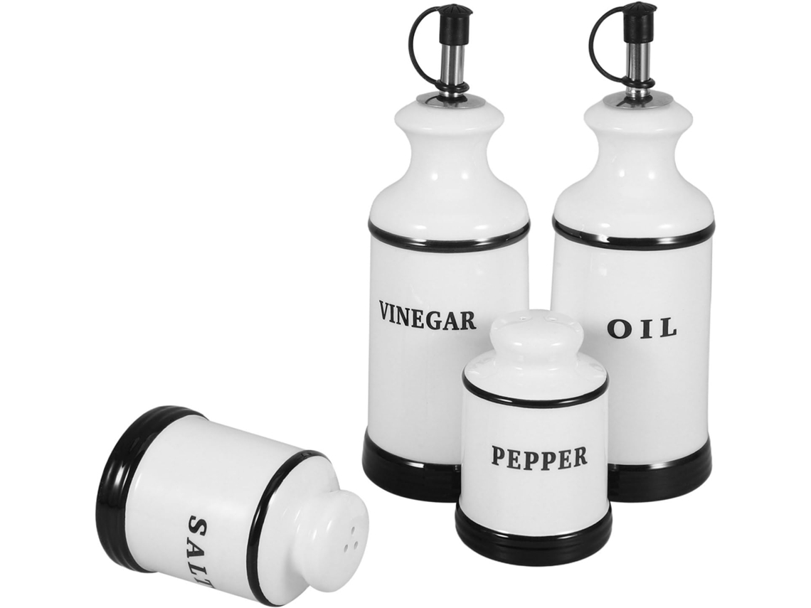 Conjunto De 4 Frascos De Cerâmica Para Óleo E Especiarias Na Cozinha