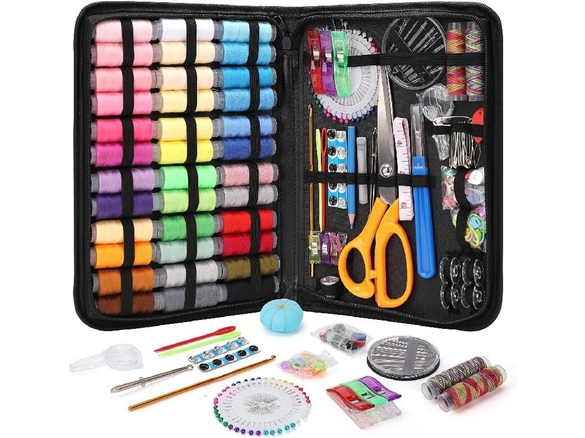 Kit de costura con 186 piezas Incluye tijeras de costura, carrete de hilo, cinta métrica, agujas de coser, etc. Siurn