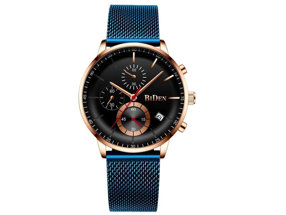Reloj De Pulsera Elegante Para Hombre (azul-negro) Con Correa De Malla Milanesa, De Cuarzo, Ideal Para Estudiantes Y Jóvenes.