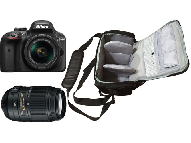 Kit Cámara Réflex NIKON D3400 AF-P 18-55 VR II55-300 (Negro)